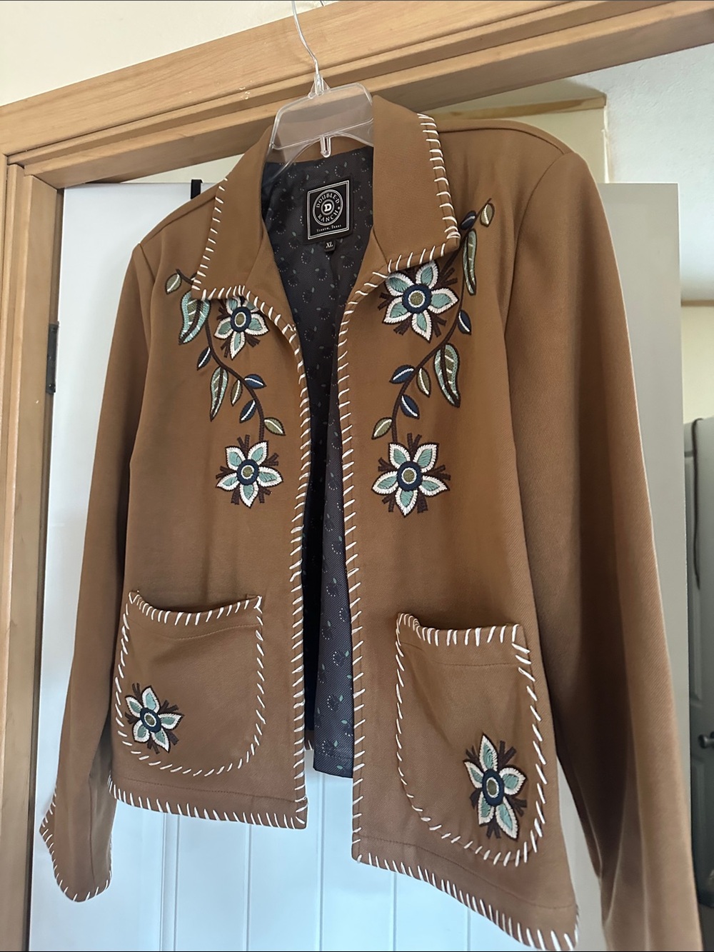 Double D Ranch Camel Brown Floral Embroidered Whipstitch Jacket